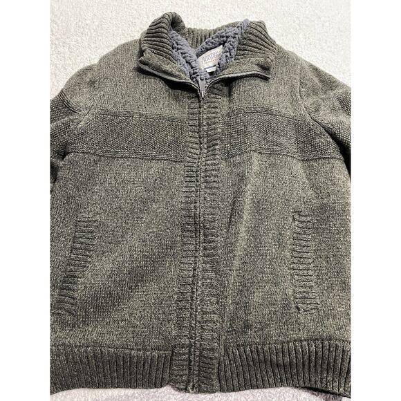 Boston Traders Sweater Sherpa Lined Cable Knit Full Zip Men's Large Olive Green - Picture 2 of 10